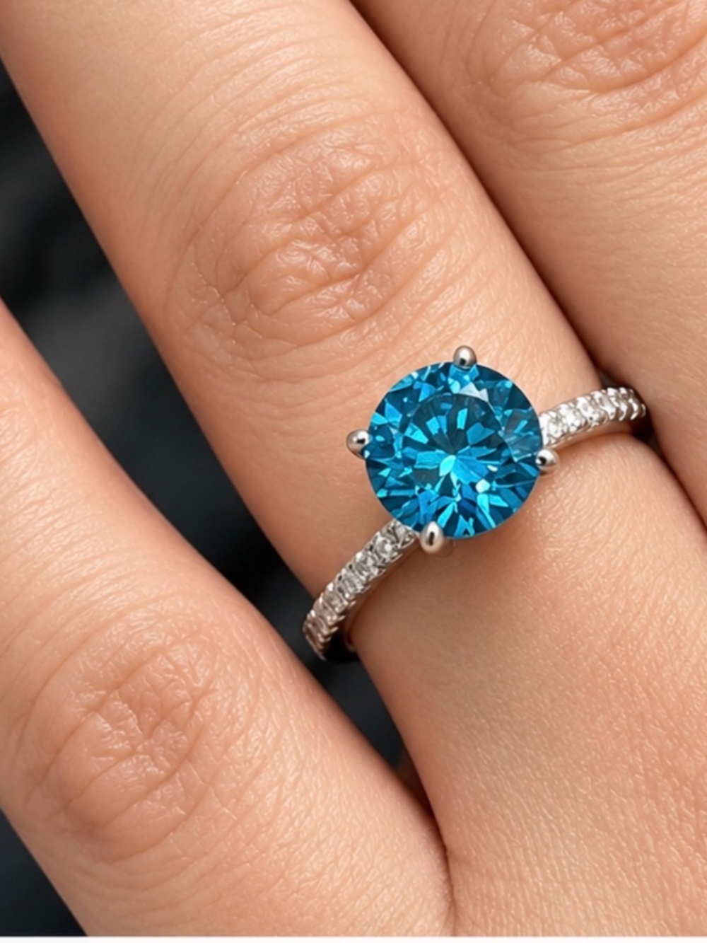 Stunning Sterling Silver CZ ring with Blue Gemstone size 7.5